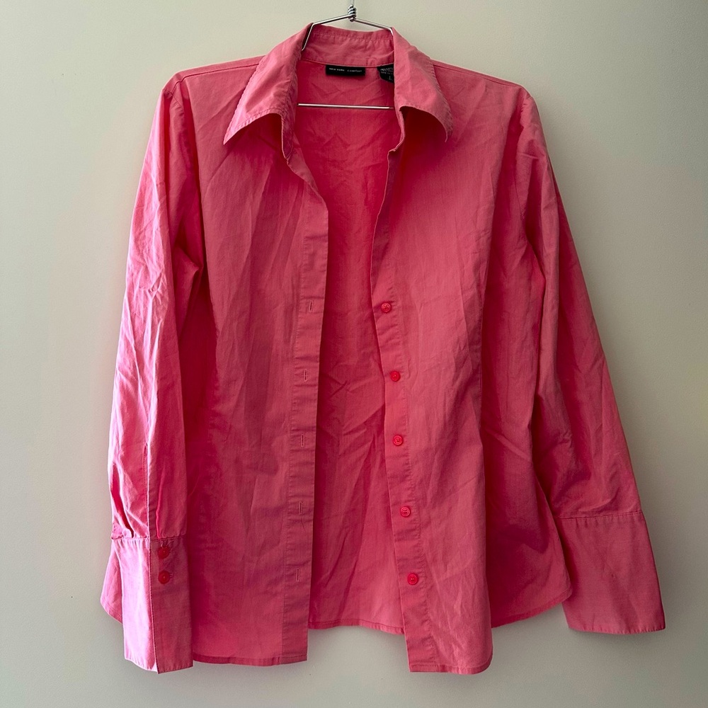 New York & Company Pink Button-Up Shirt